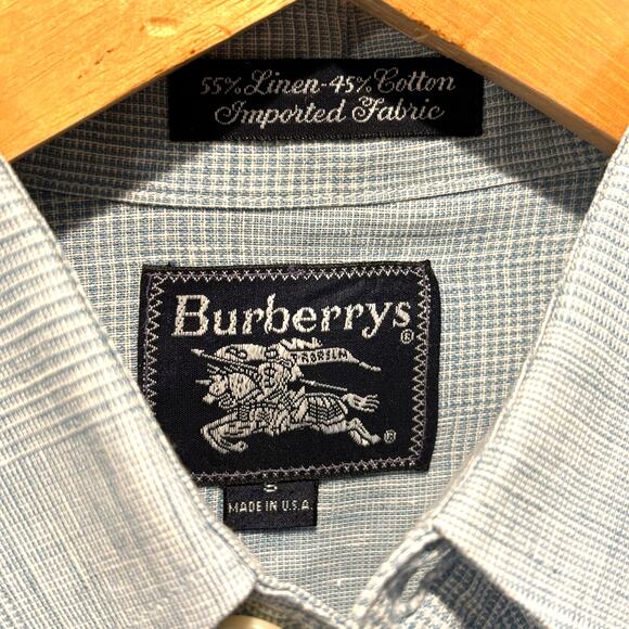 Vintage Burberrys Blue Linen Blend Button Down - size Small - Picture 4 of 5